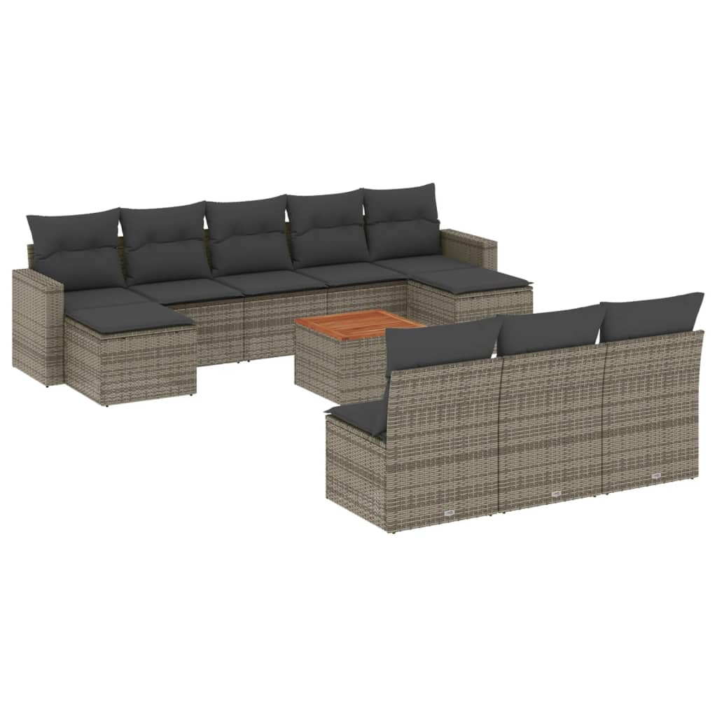 11-delige Loungeset met kussens poly rattan grijs