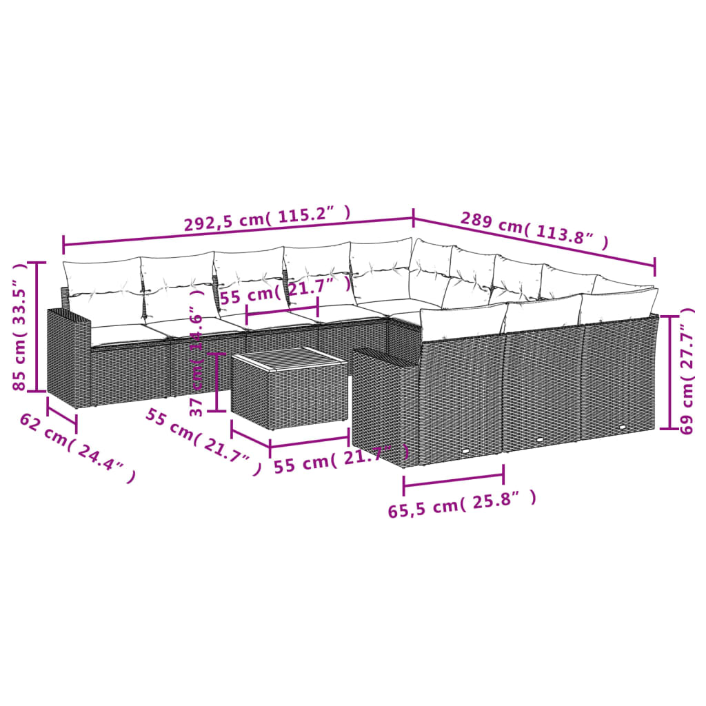 12-delige Loungeset met kussens poly rattan zwart Modulaire tuinbanken | Creëer jouw Trendy Thuis | Gratis bezorgd & Retour | Trendy.nl