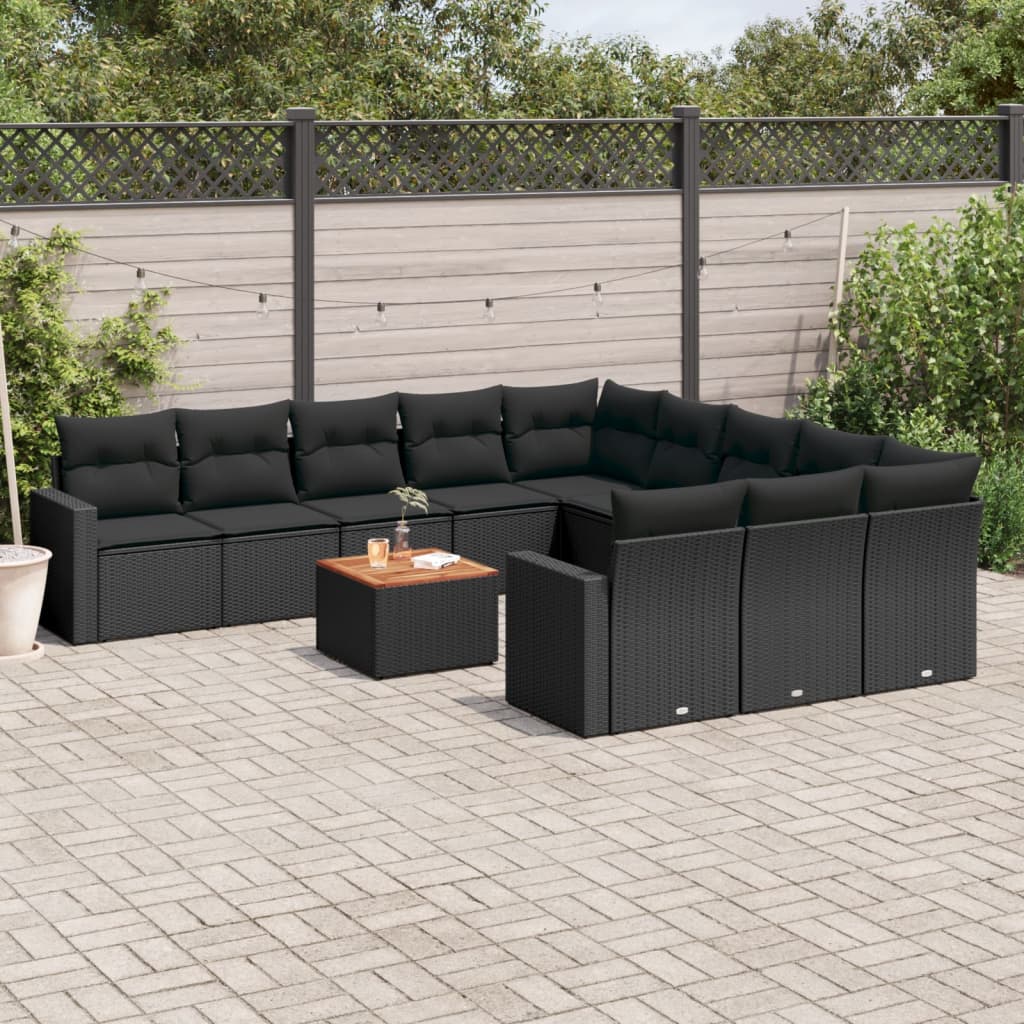 12-delige Loungeset met kussens poly rattan zwart Modulaire tuinbanken | Creëer jouw Trendy Thuis | Gratis bezorgd & Retour | Trendy.nl