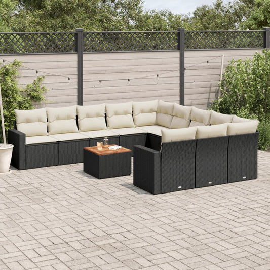 12-delige Loungeset met kussens poly rattan zwart Modulaire tuinbanken | Creëer jouw Trendy Thuis | Gratis bezorgd & Retour | Trendy.nl