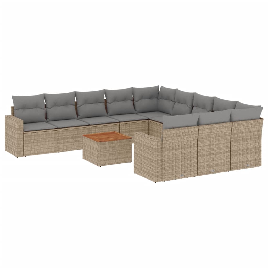 12-delige Loungeset met kussens poly rattan beige