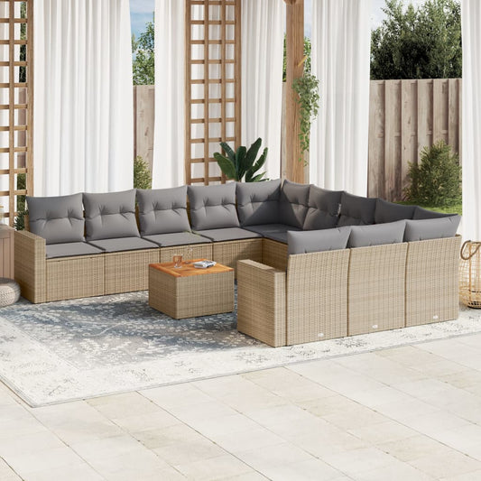 12-delige Loungeset met kussens poly rattan beige