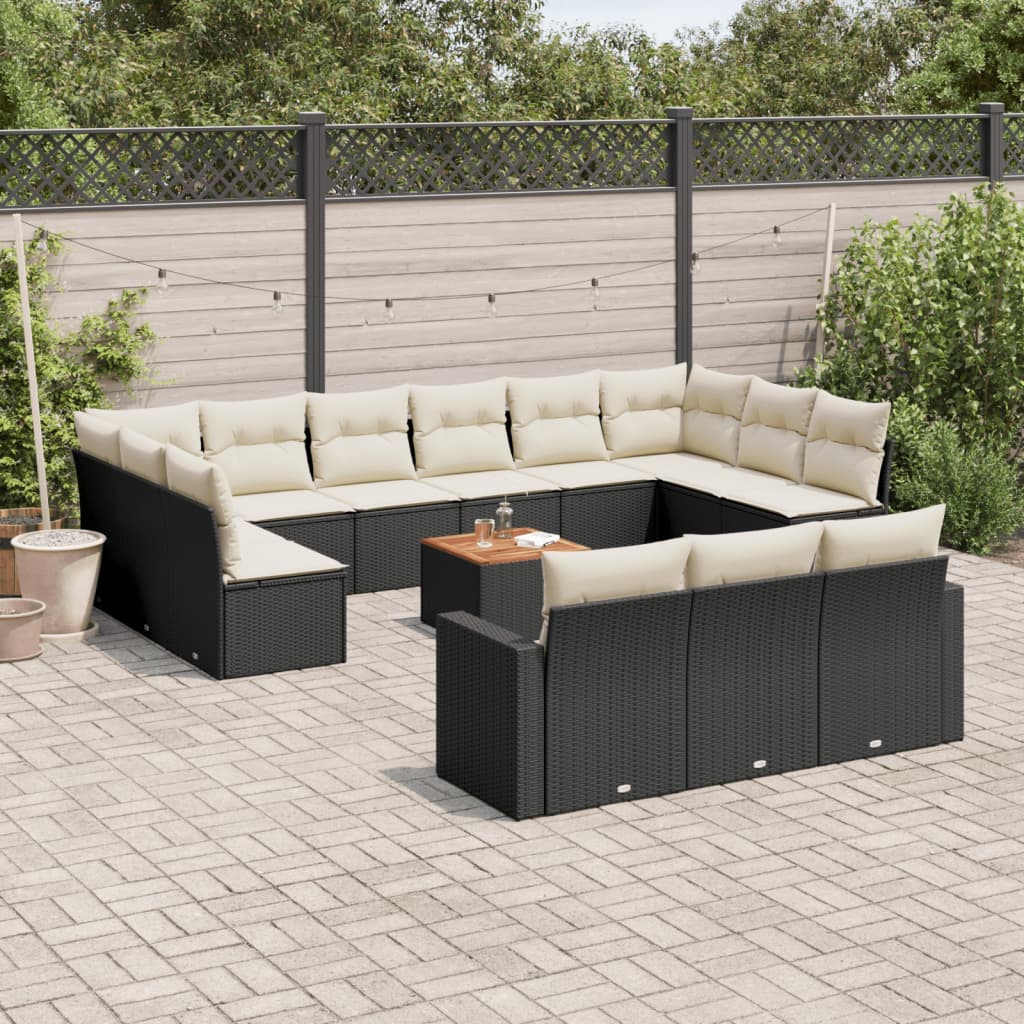 14-delige Loungeset met kussens poly rattan zwart Modulaire tuinbanken | Creëer jouw Trendy Thuis | Gratis bezorgd & Retour | Trendy.nl