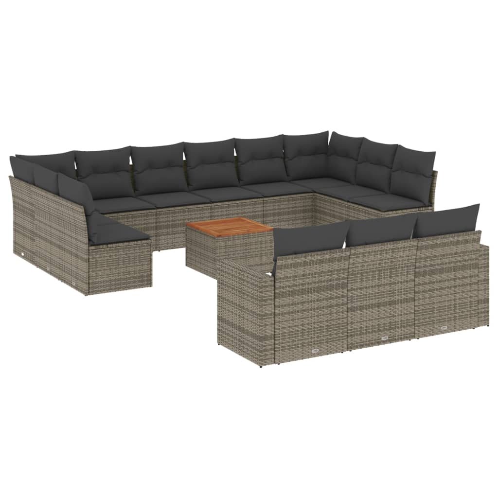 14-delige Loungeset met kussens poly rattan grijs