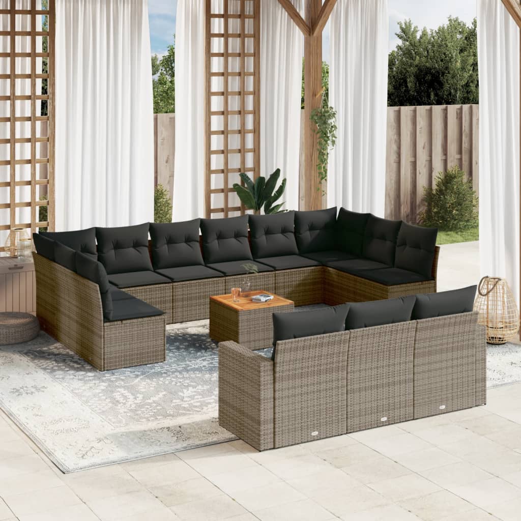 14-delige Loungeset met kussens poly rattan grijs