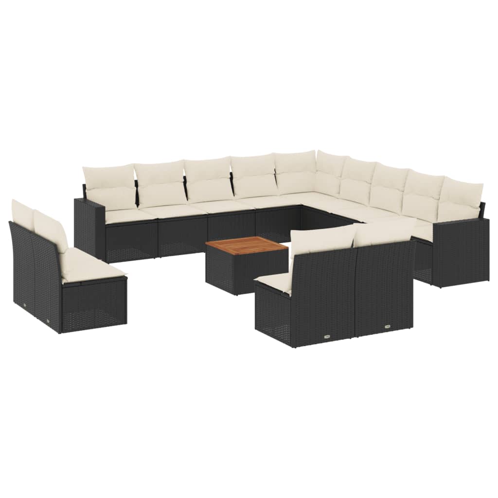 14-delige Loungeset met kussens poly rattan zwart