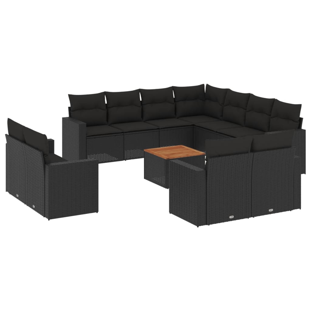 12-delige Loungeset met kussens poly rattan zwart Modulaire tuinbanken | Creëer jouw Trendy Thuis | Gratis bezorgd & Retour | Trendy.nl