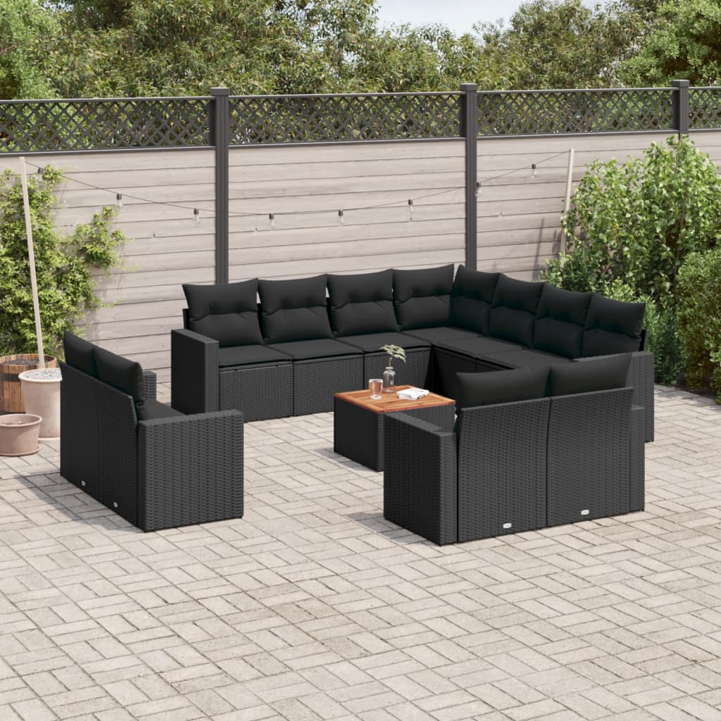 12-delige Loungeset met kussens poly rattan zwart Modulaire tuinbanken | Creëer jouw Trendy Thuis | Gratis bezorgd & Retour | Trendy.nl