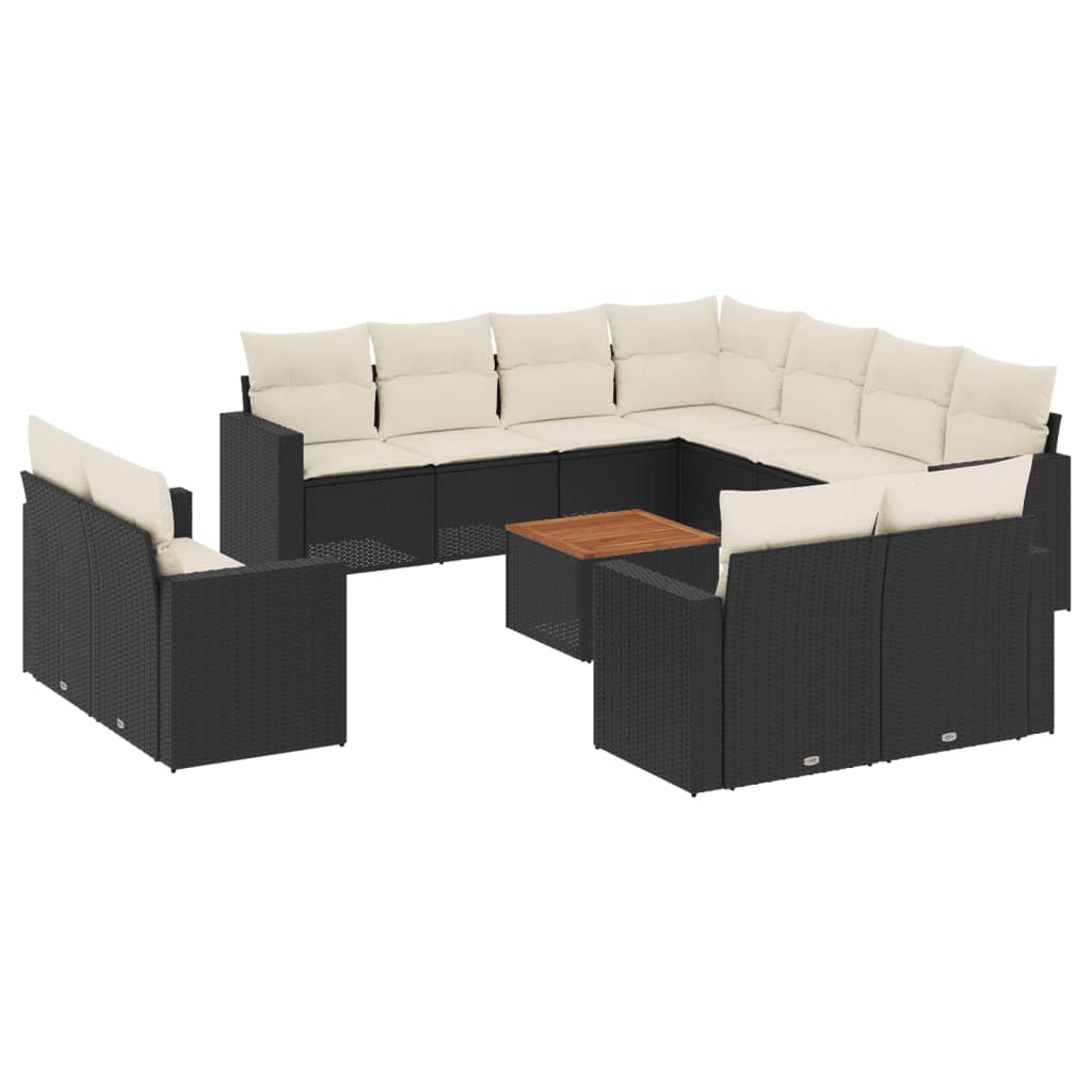 12-delige Loungeset met kussens poly rattan zwart