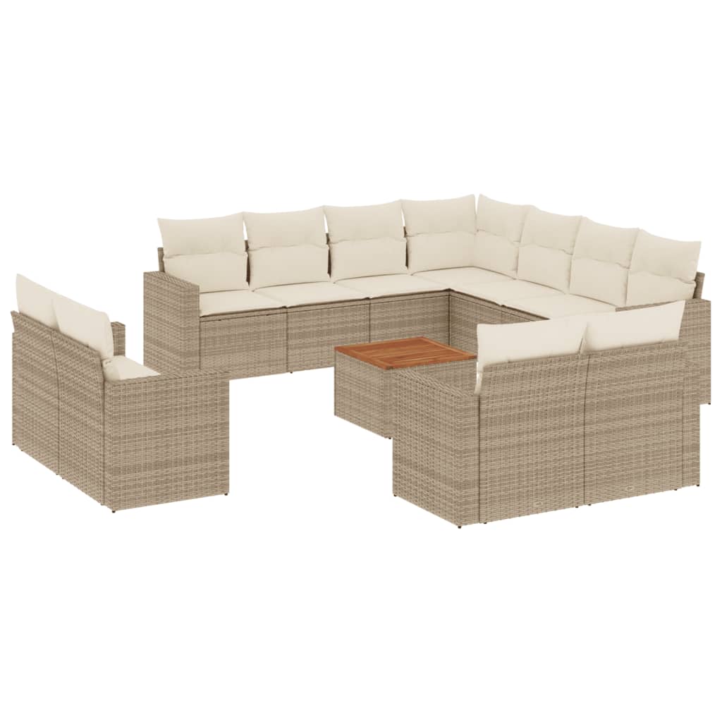 12-delige Loungeset met kussens poly rattan beige