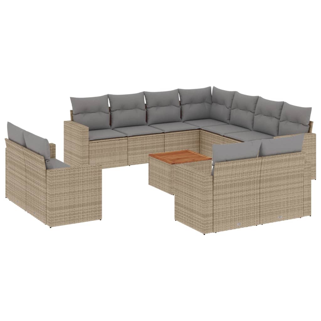 12-delige Loungeset met kussens poly rattan beige