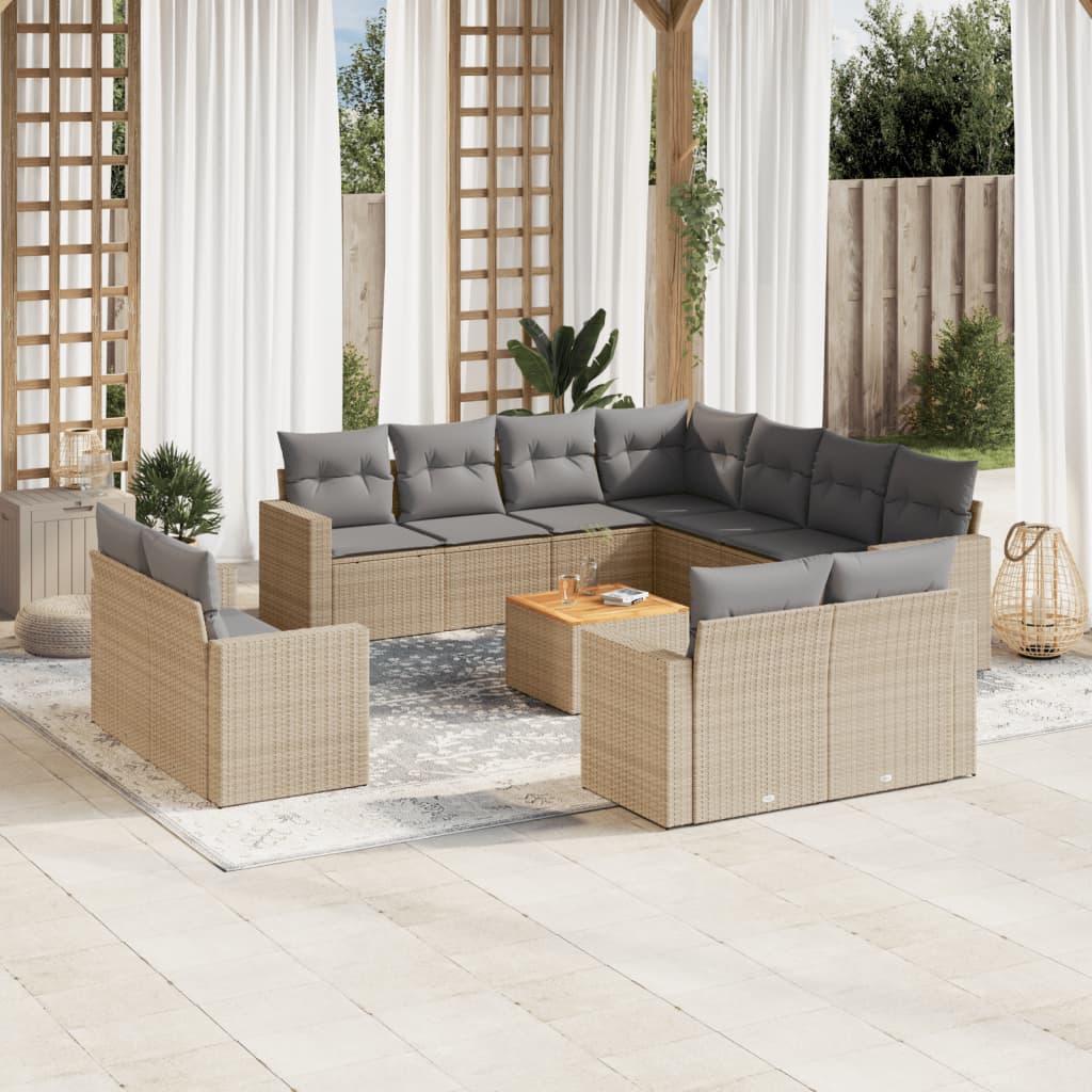 12-delige Loungeset met kussens poly rattan beige