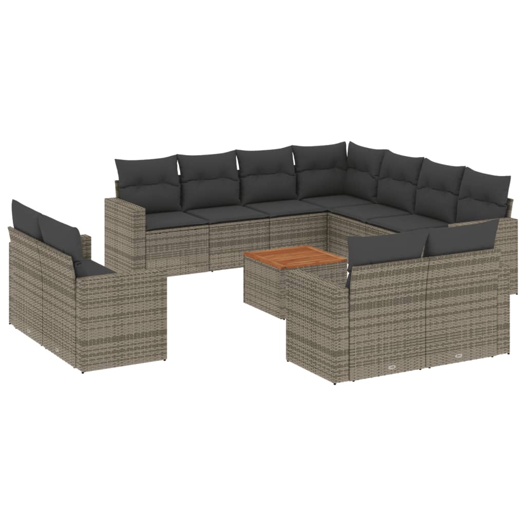 12-delige Loungeset met kussens poly rattan grijs