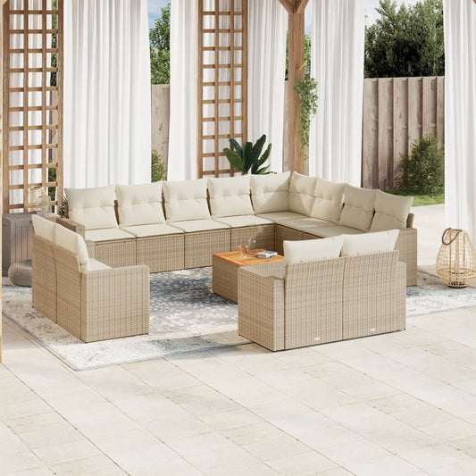 13-delige Loungeset met kussens poly rattan beige