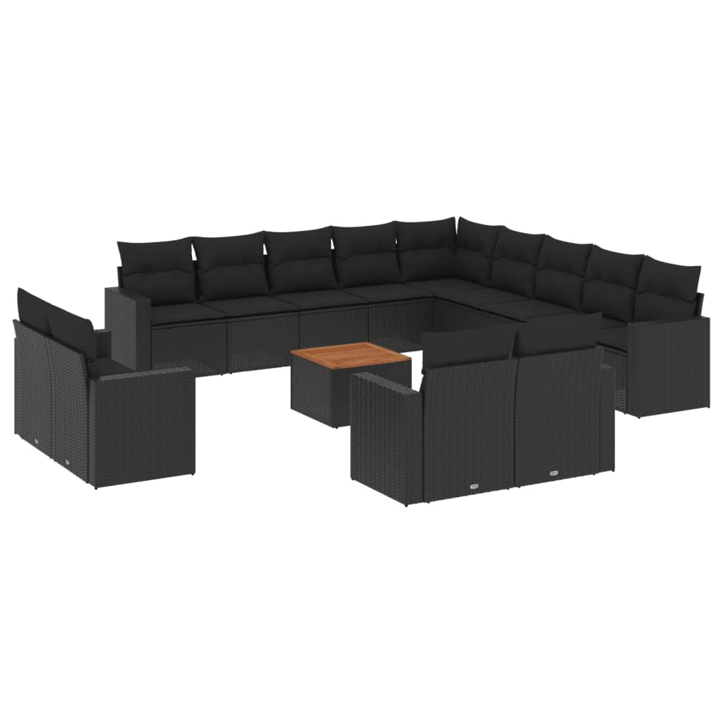 14-delige Loungeset met kussens poly rattan zwart Modulaire tuinbanken | Creëer jouw Trendy Thuis | Gratis bezorgd & Retour | Trendy.nl