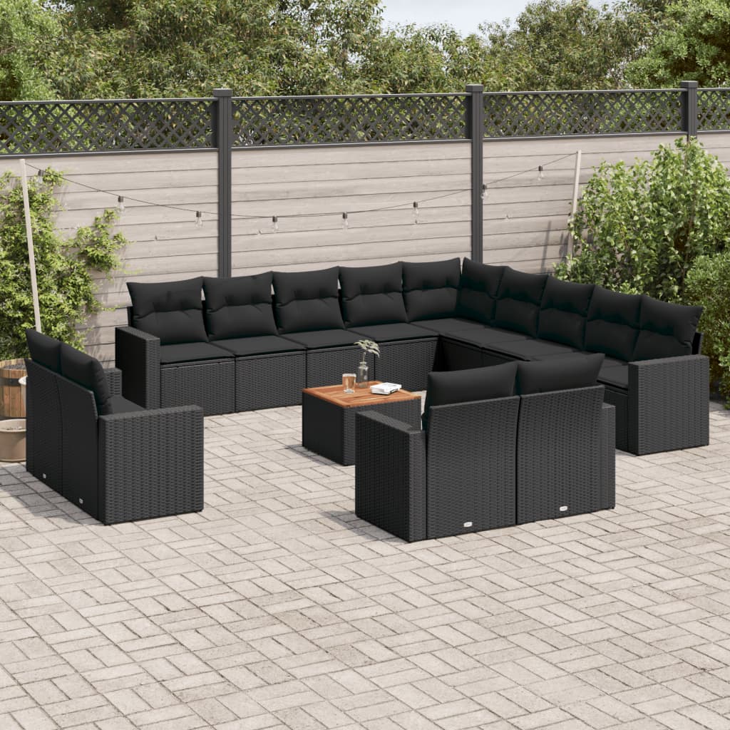 14-delige Loungeset met kussens poly rattan zwart Modulaire tuinbanken | Creëer jouw Trendy Thuis | Gratis bezorgd & Retour | Trendy.nl