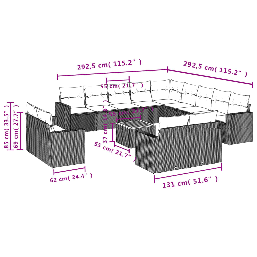 14-delige Loungeset met kussens poly rattan zwart Modulaire tuinbanken | Creëer jouw Trendy Thuis | Gratis bezorgd & Retour | Trendy.nl