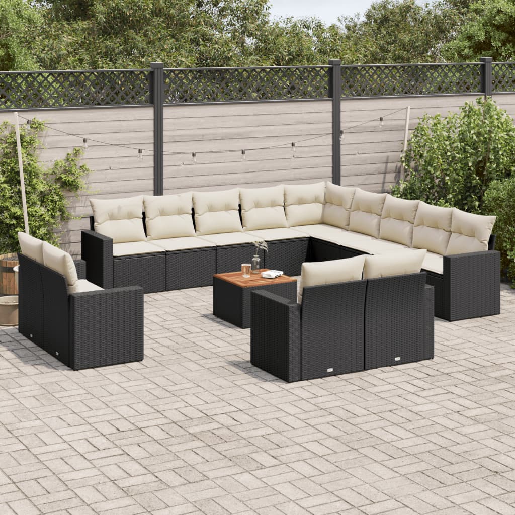 14-delige Loungeset met kussens poly rattan zwart Modulaire tuinbanken | Creëer jouw Trendy Thuis | Gratis bezorgd & Retour | Trendy.nl