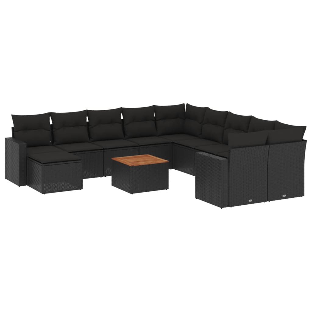 12-delige Loungeset met kussens poly rattan zwart Modulaire tuinbanken | Creëer jouw Trendy Thuis | Gratis bezorgd & Retour | Trendy.nl