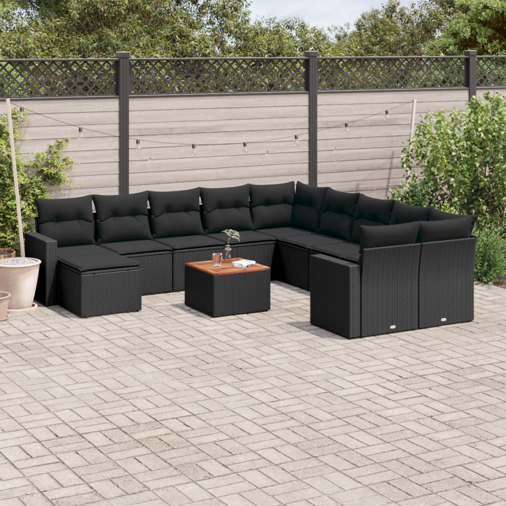 12-delige Loungeset met kussens poly rattan zwart Modulaire tuinbanken | Creëer jouw Trendy Thuis | Gratis bezorgd & Retour | Trendy.nl