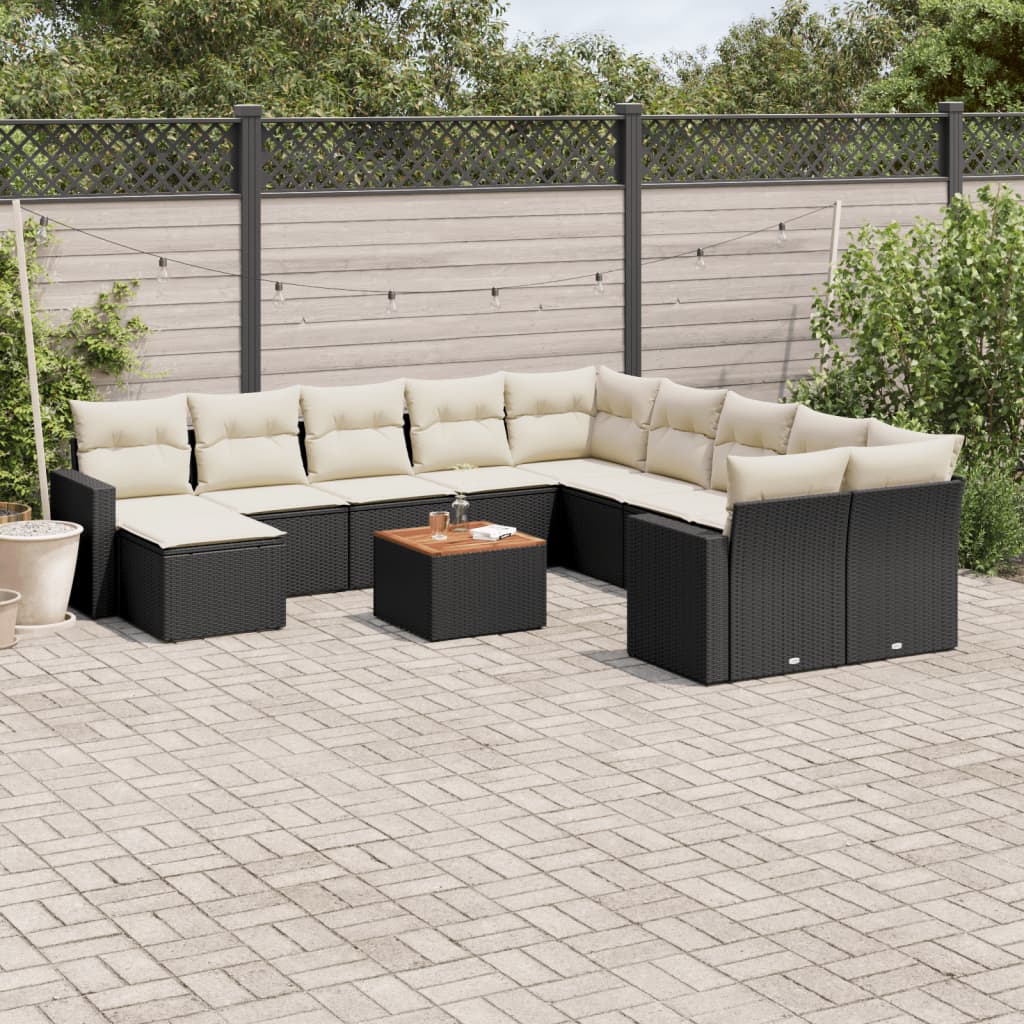 12-delige Loungeset met kussens poly rattan zwart Modulaire tuinbanken | Creëer jouw Trendy Thuis | Gratis bezorgd & Retour | Trendy.nl