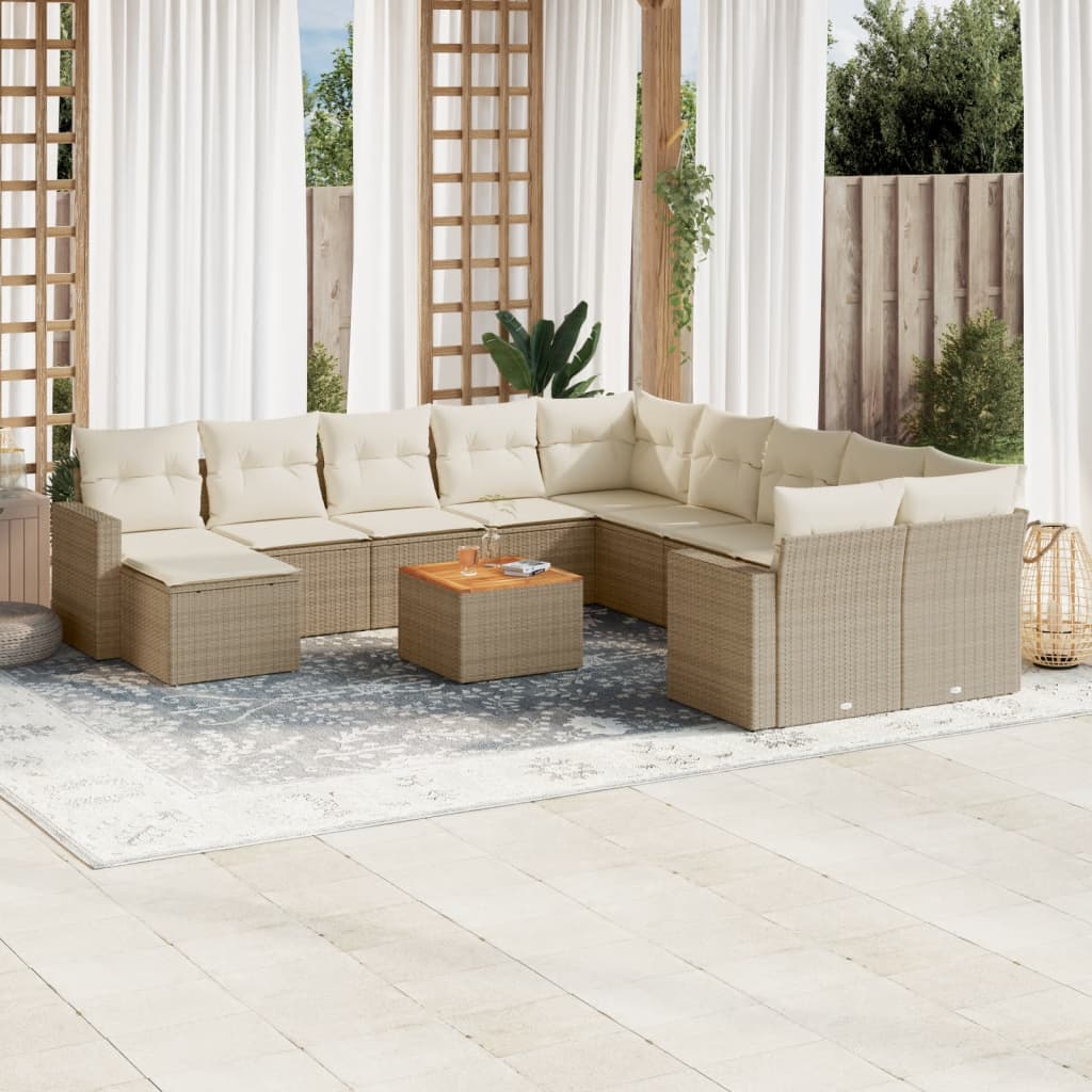 12-delige Loungeset met kussens poly rattan beige