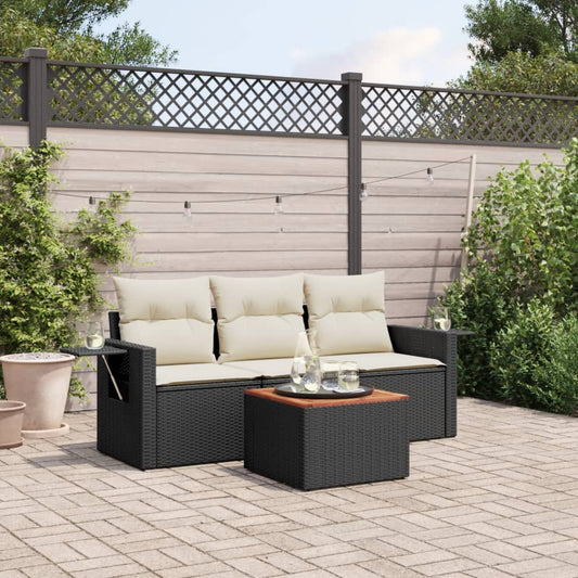 4-delige Loungeset met kussens poly rattan zwart Modulaire tuinbanken | Creëer jouw Trendy Thuis | Gratis bezorgd & Retour | Trendy.nl