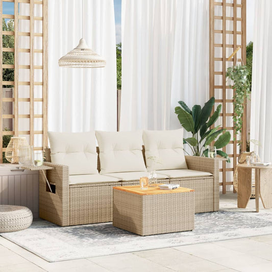 4-delige Loungeset met kussens poly rattan beige