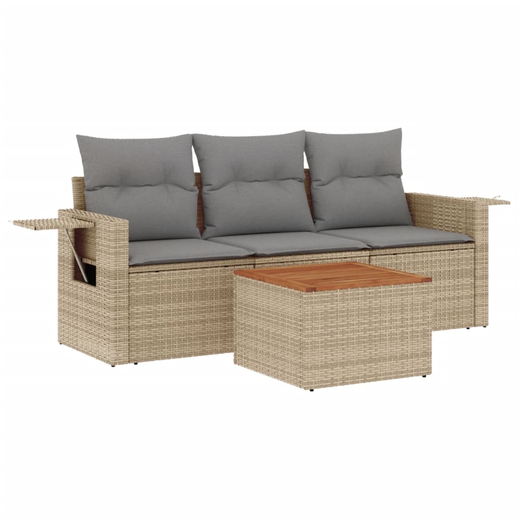 4-delige Loungeset met kussens poly rattan beige