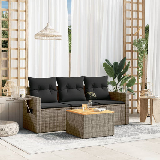 4-delige Loungeset met kussens poly rattan grijs Modulaire tuinbanken | Creëer jouw Trendy Thuis | Gratis bezorgd & Retour | Trendy.nl