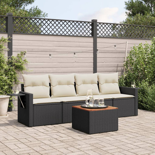 5-delige Loungeset met kussens poly rattan zwart Modulaire tuinbanken | Creëer jouw Trendy Thuis | Gratis bezorgd & Retour | Trendy.nl