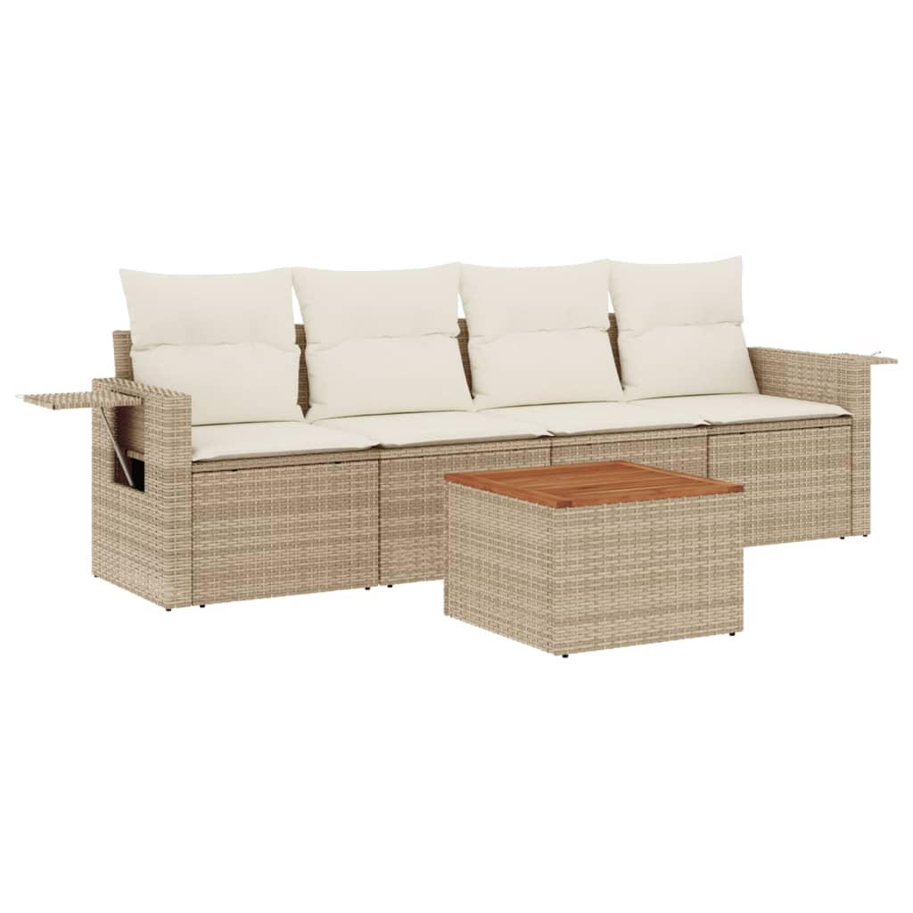 5-delige Loungeset met kussens poly rattan beige