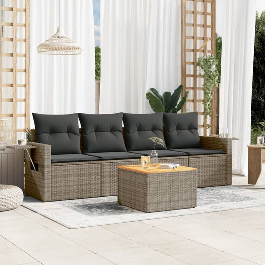 5-delige Loungeset met kussens poly rattan grijs Modulaire tuinbanken | Creëer jouw Trendy Thuis | Gratis bezorgd & Retour | Trendy.nl