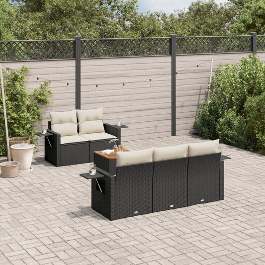 6-delige Loungeset met kussens poly rattan zwart Modulaire tuinbanken | Creëer jouw Trendy Thuis | Gratis bezorgd & Retour | Trendy.nl