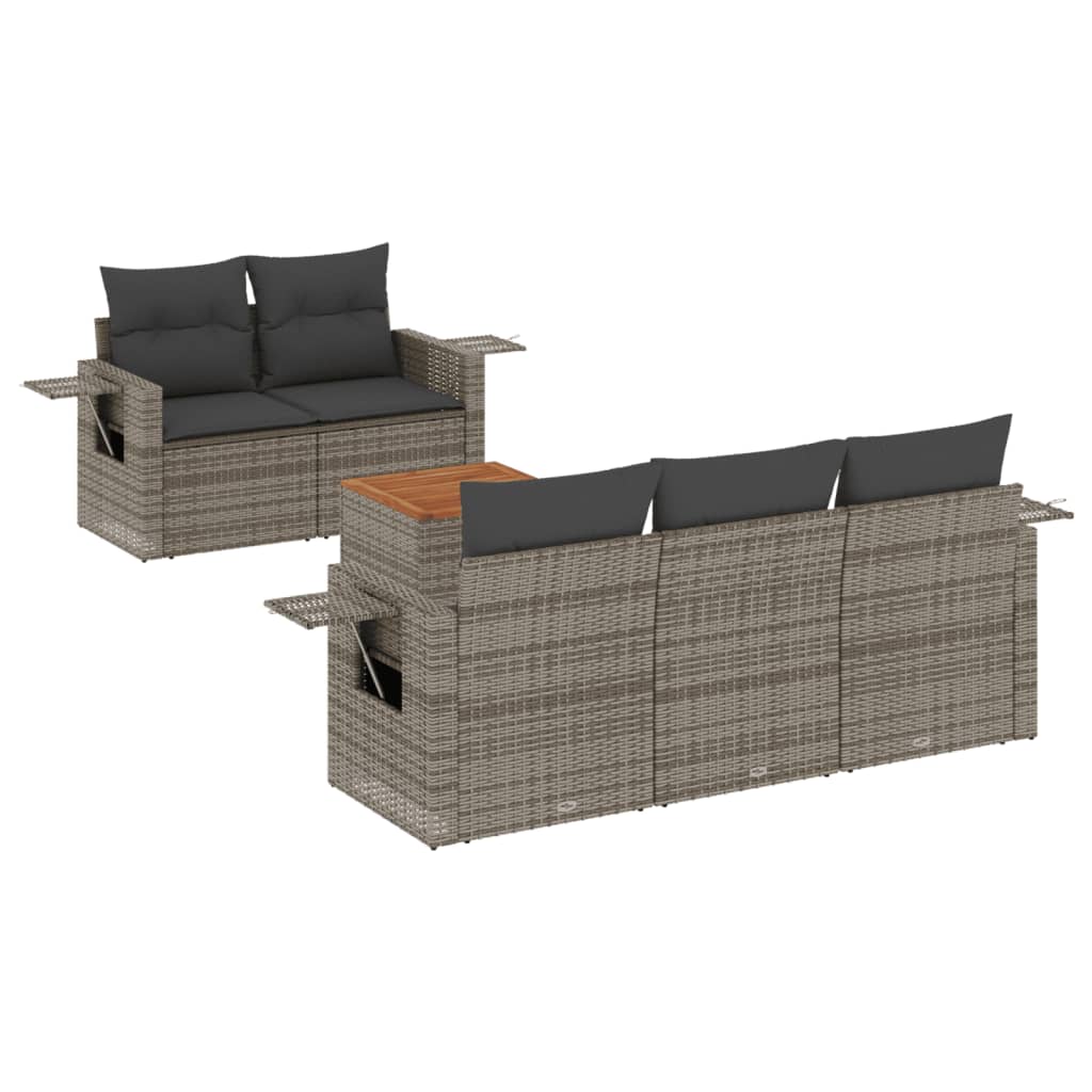 6-delige Loungeset met kussens poly rattan grijs Modulaire tuinbanken | Creëer jouw Trendy Thuis | Gratis bezorgd & Retour | Trendy.nl