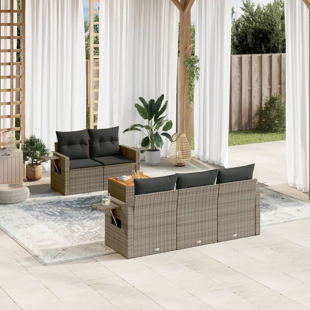 6-delige Loungeset met kussens poly rattan grijs Modulaire tuinbanken | Creëer jouw Trendy Thuis | Gratis bezorgd & Retour | Trendy.nl