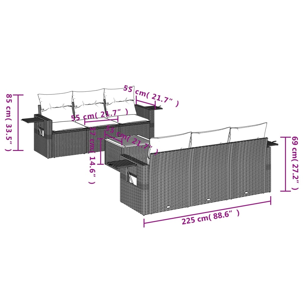 7-delige Loungeset met kussens poly rattan zwart Modulaire tuinbanken | Creëer jouw Trendy Thuis | Gratis bezorgd & Retour | Trendy.nl