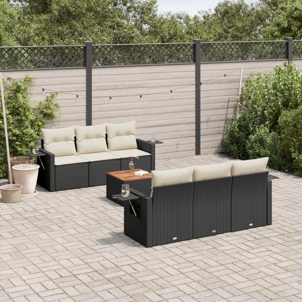 7-delige Loungeset met kussens poly rattan zwart Modulaire tuinbanken | Creëer jouw Trendy Thuis | Gratis bezorgd & Retour | Trendy.nl