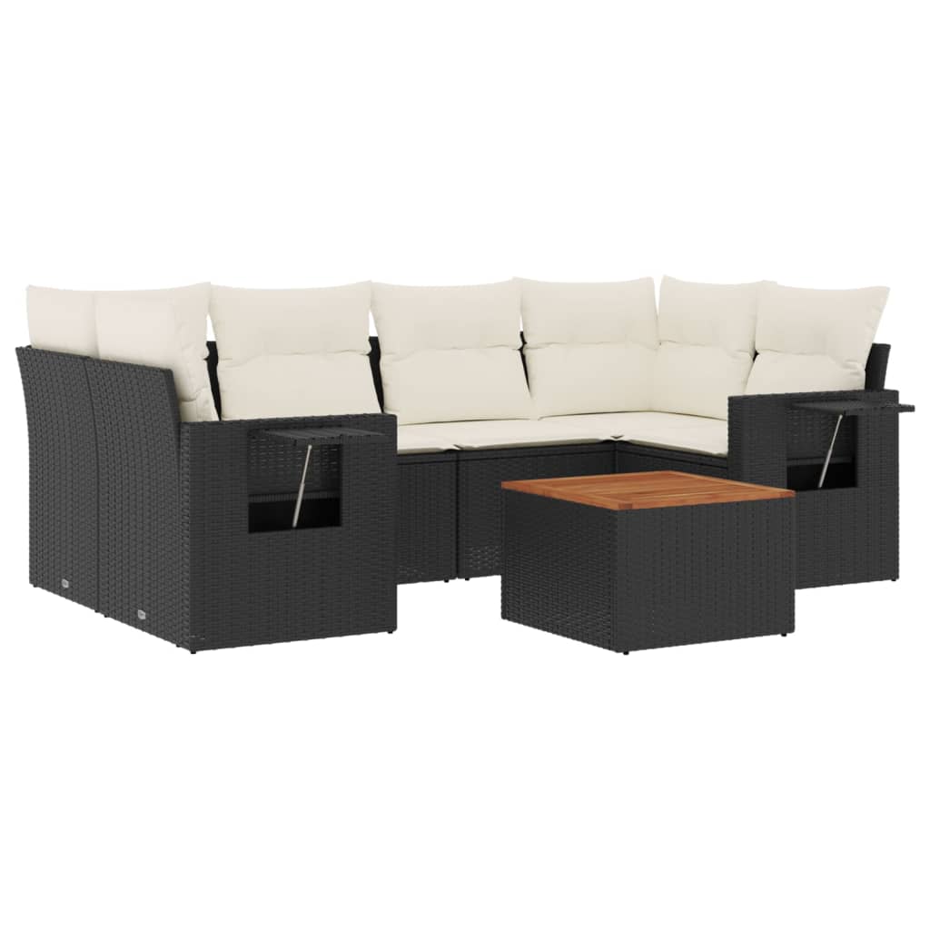 7-delige Loungeset met kussens poly rattan zwart Modulaire tuinbanken | Creëer jouw Trendy Thuis | Gratis bezorgd & Retour | Trendy.nl