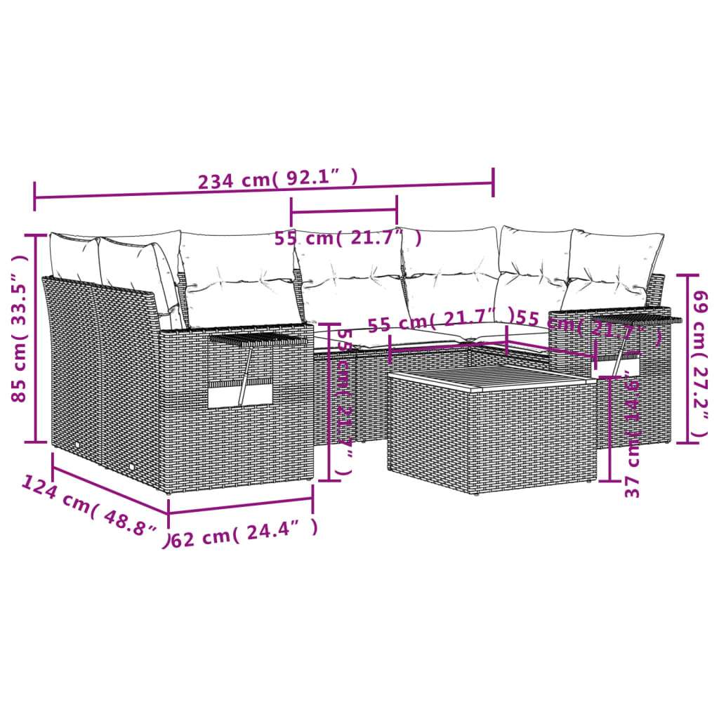 7-delige Loungeset met kussens poly rattan zwart Modulaire tuinbanken | Creëer jouw Trendy Thuis | Gratis bezorgd & Retour | Trendy.nl