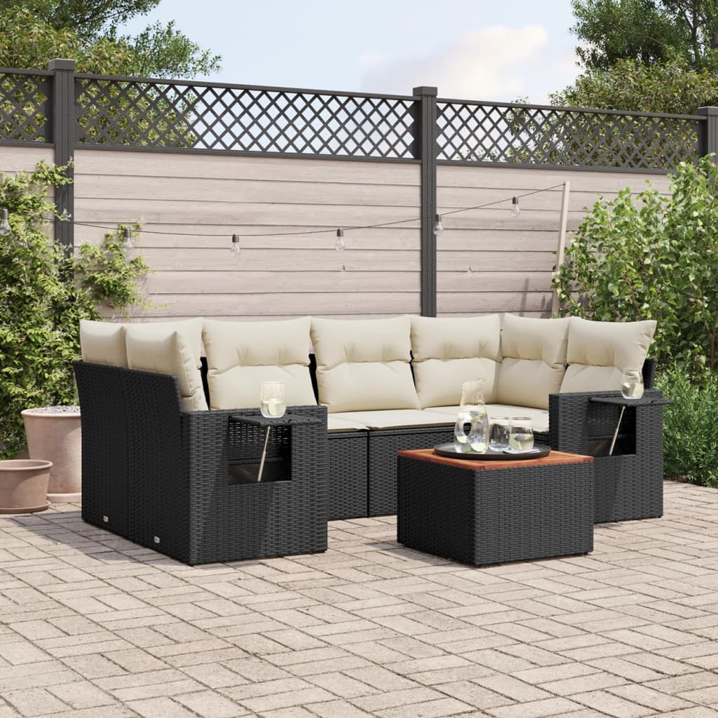 7-delige Loungeset met kussens poly rattan zwart Modulaire tuinbanken | Creëer jouw Trendy Thuis | Gratis bezorgd & Retour | Trendy.nl