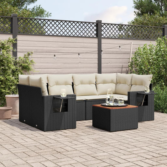 7-delige Loungeset met kussens poly rattan zwart Modulaire tuinbanken | Creëer jouw Trendy Thuis | Gratis bezorgd & Retour | Trendy.nl