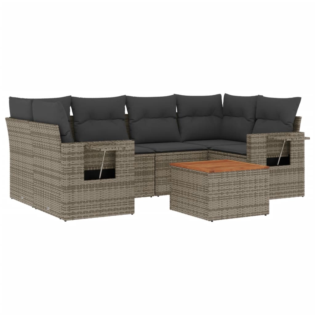 7-delige Loungeset met kussens poly rattan grijs Modulaire tuinbanken | Creëer jouw Trendy Thuis | Gratis bezorgd & Retour | Trendy.nl