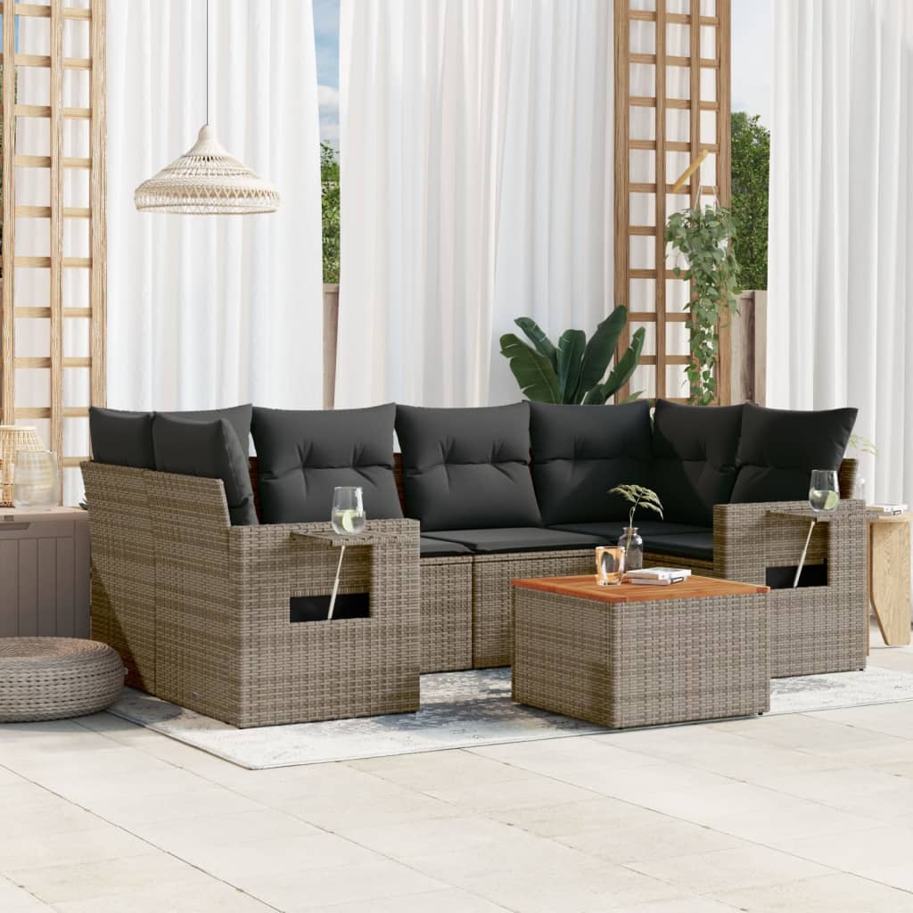 7-delige Loungeset met kussens poly rattan grijs Modulaire tuinbanken | Creëer jouw Trendy Thuis | Gratis bezorgd & Retour | Trendy.nl