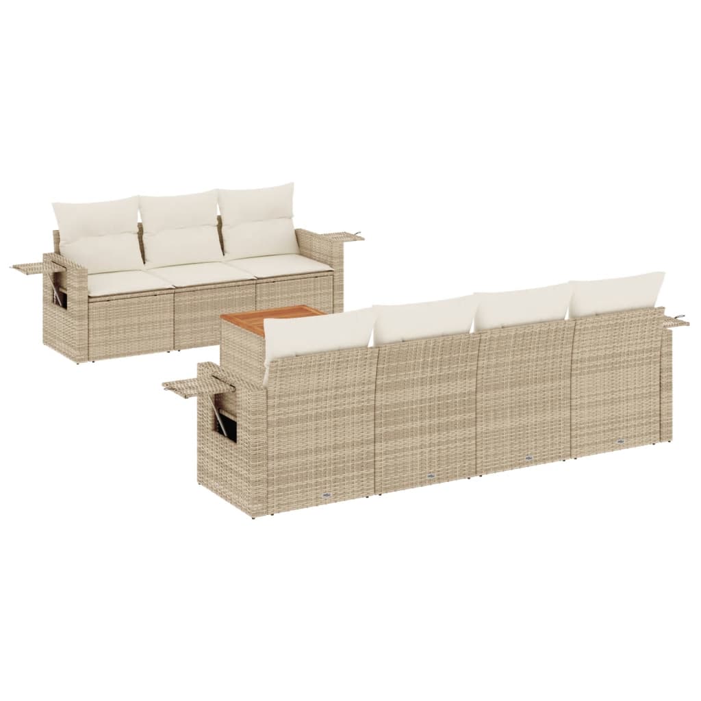 8-delige Loungeset met kussens poly rattan beige