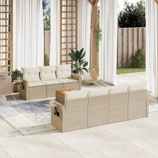 8-delige Loungeset met kussens poly rattan beige