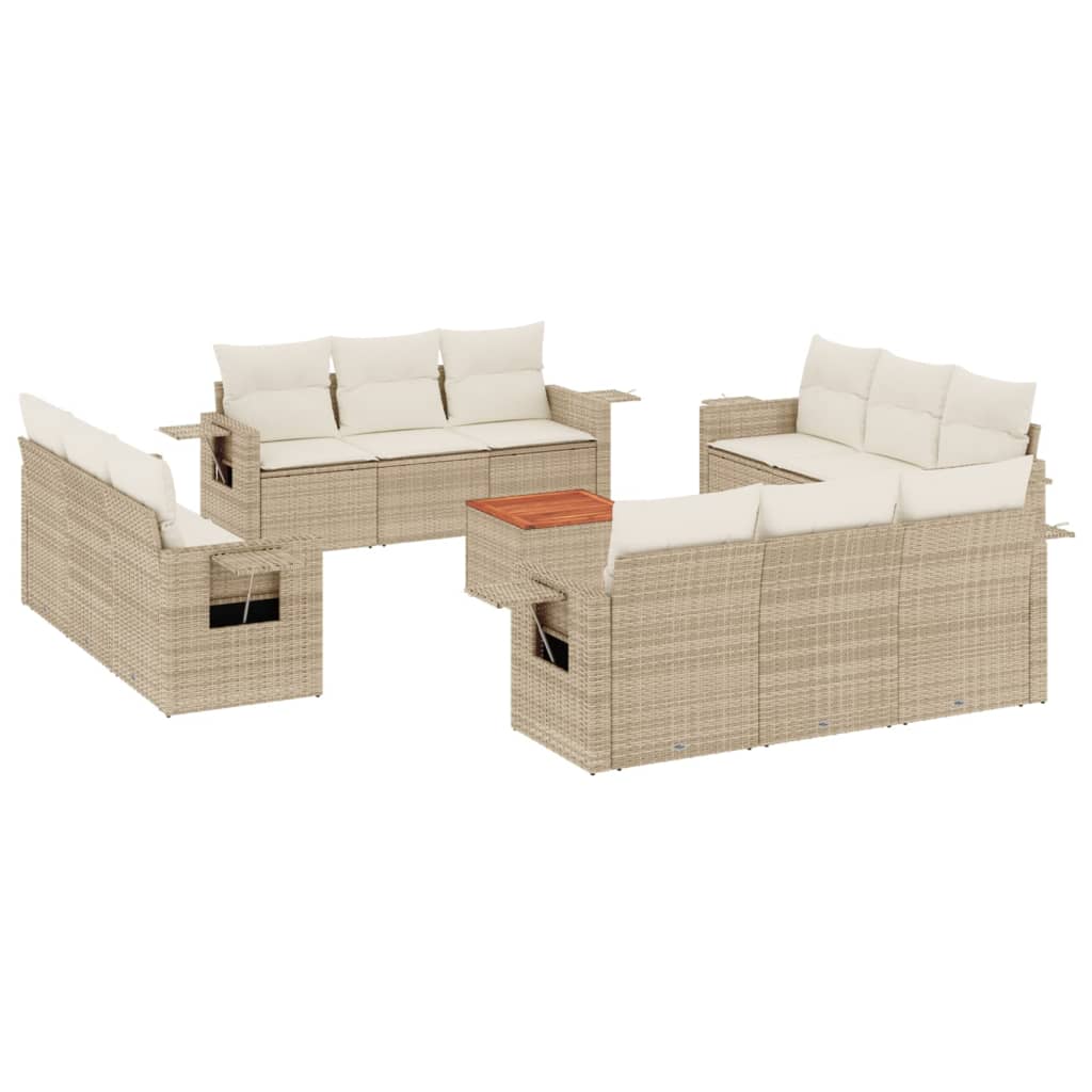 13-delige Loungeset met kussens poly rattan beige