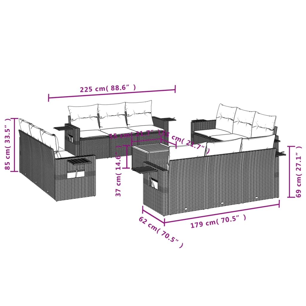 13-delige Loungeset met kussens poly rattan beige