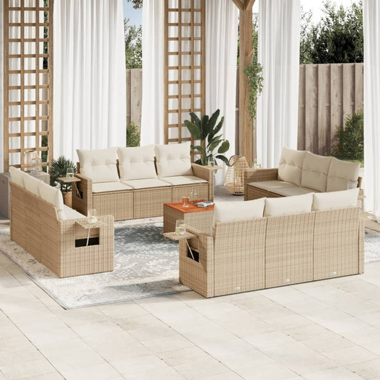 13-delige Loungeset met kussens poly rattan beige