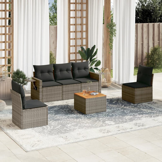 6-delige Loungeset met kussens poly rattan grijs Modulaire tuinbanken | Creëer jouw Trendy Thuis | Gratis bezorgd & Retour | Trendy.nl